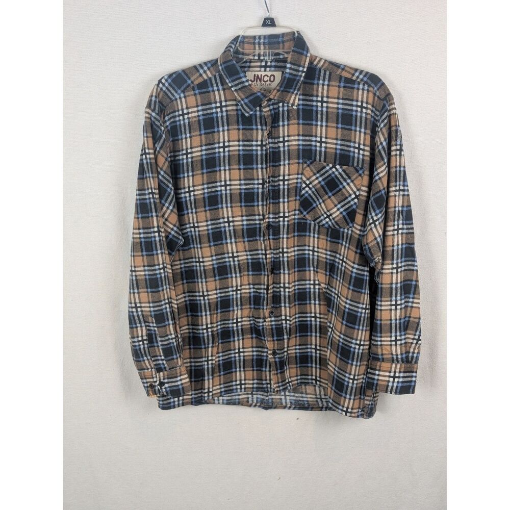 Y2K JNCO Plaid Long Sleeve Button Up Shirt Brown Men's Size XL